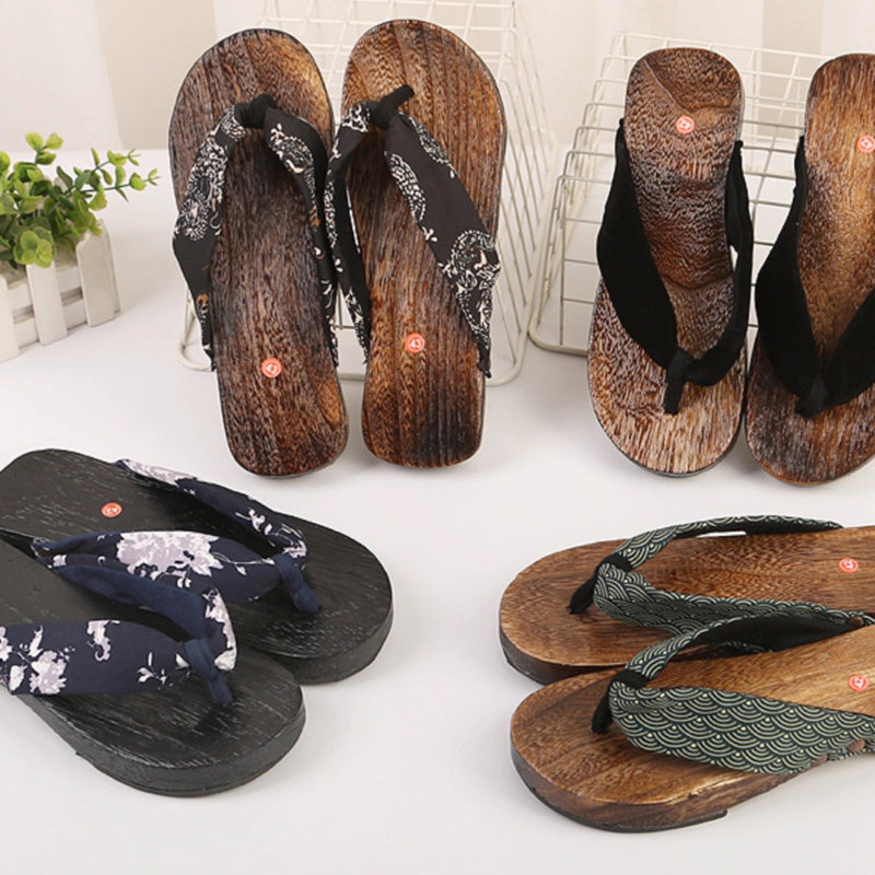 Geta Wooden Sandal - アニメ忍者夏下駄スリッパ男性女性コスプレ靴中国風ドラゴンストライプフリップフロップ下駄ユニセックスサムライサンダル