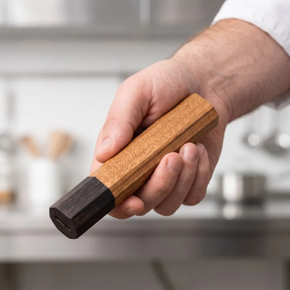 Japanese Knife - 無垢材を使用した八角形の木製ハンドル（未加工）、研磨済みの木製ハンドル（未加工）、キャンプ用ナイフや狩猟用ナイフの製作に、日本の刀の柄材として使用。