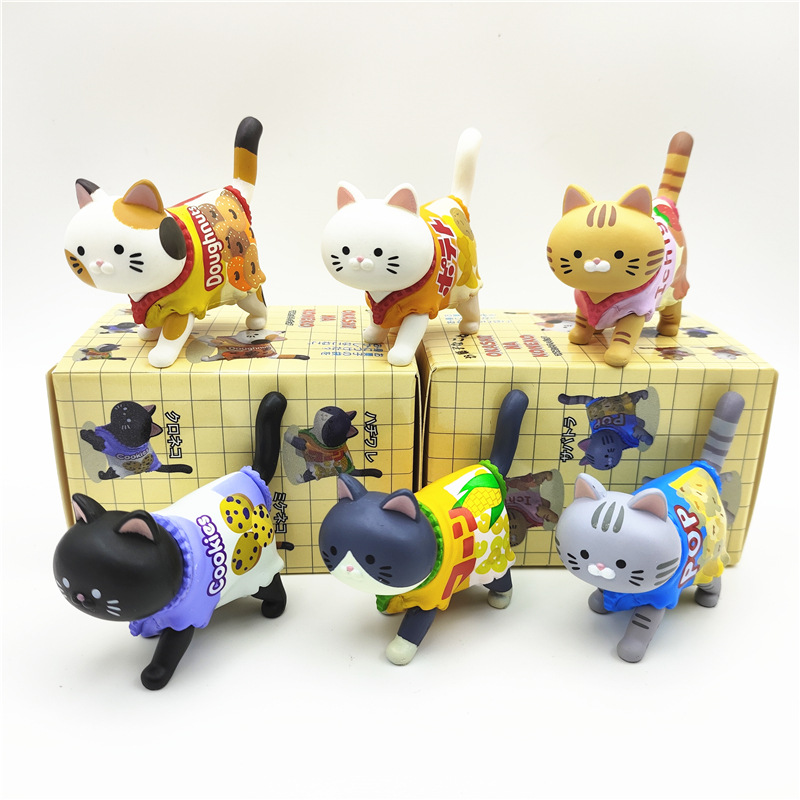 Japanese Snacks - かわいい猫のブラインドボックス。キャンディのパッケージを身につけた猫のフィギュアおもちゃ。子猫のドール。子供向けのクリスマスプレゼント。