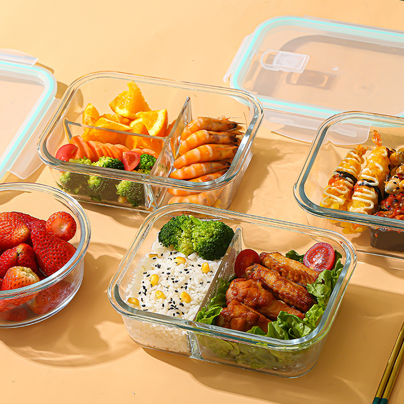 Bento Box - ガラス製鮮度保持容器 高硼珪酸耐熱電子レンジ対応弁当箱 冷蔵庫専用密閉ボウル 食品保存容器