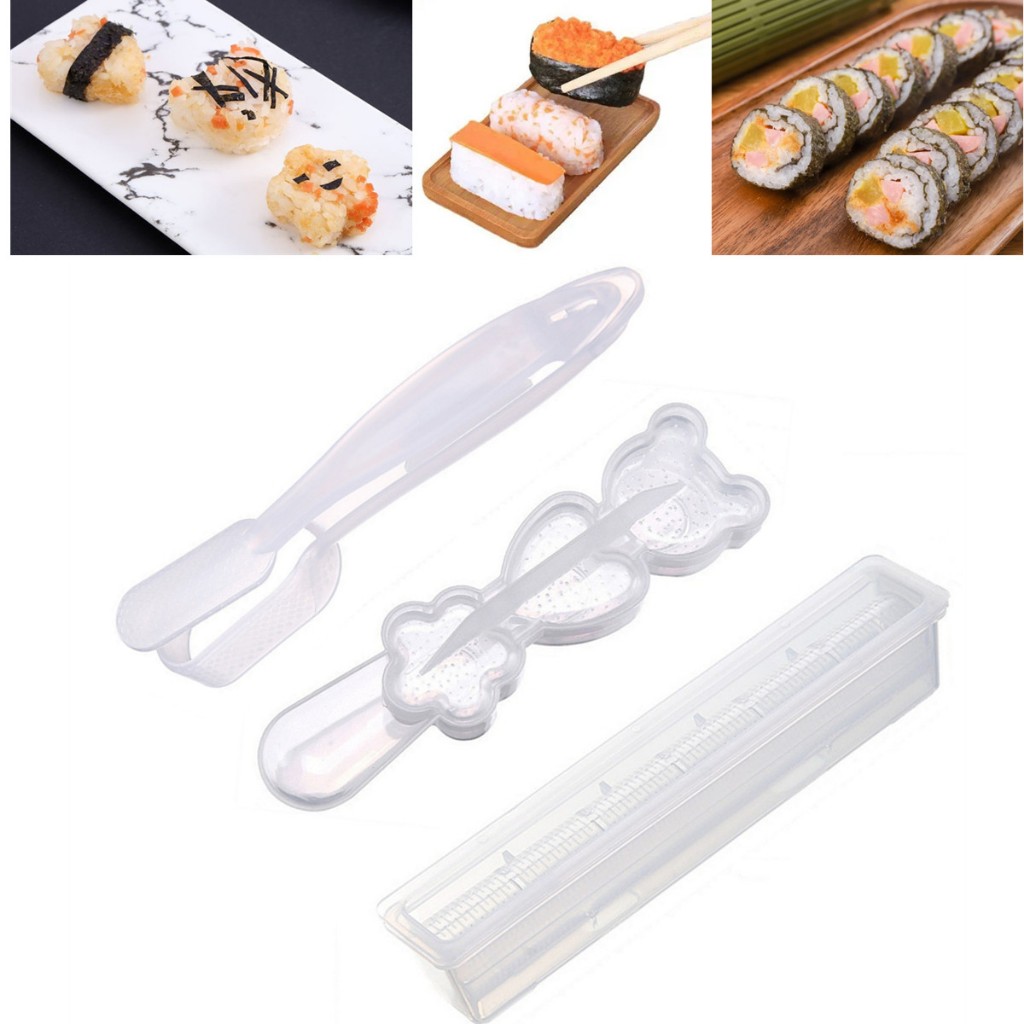 Sushi Making Kit - 3個セット 寿司型セット、DIY軍艦寿司海苔巻き寿司熊型おにぎり型、手持ち式押し寿司型