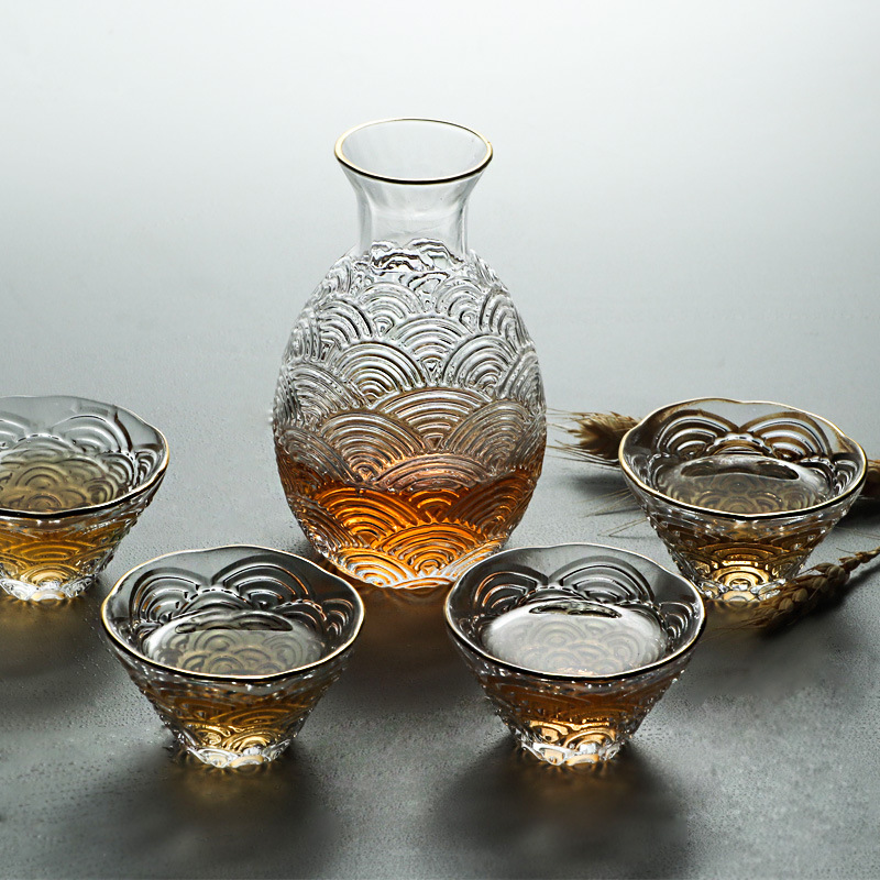 Japanese Pottery - 日本製ハンマー型酒器セット ガラス製ワインポット 家庭用飲料カップ ワインタンブラーセット 飲料用容器 バーツール