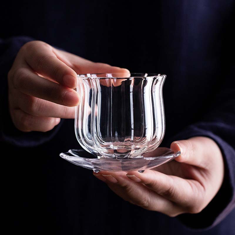 Japanese Pottery - 手作り耐熱ホウケイ酸ガラス蓮茶碗カンフーティーセット個人用シングルカップ和風茶道用具