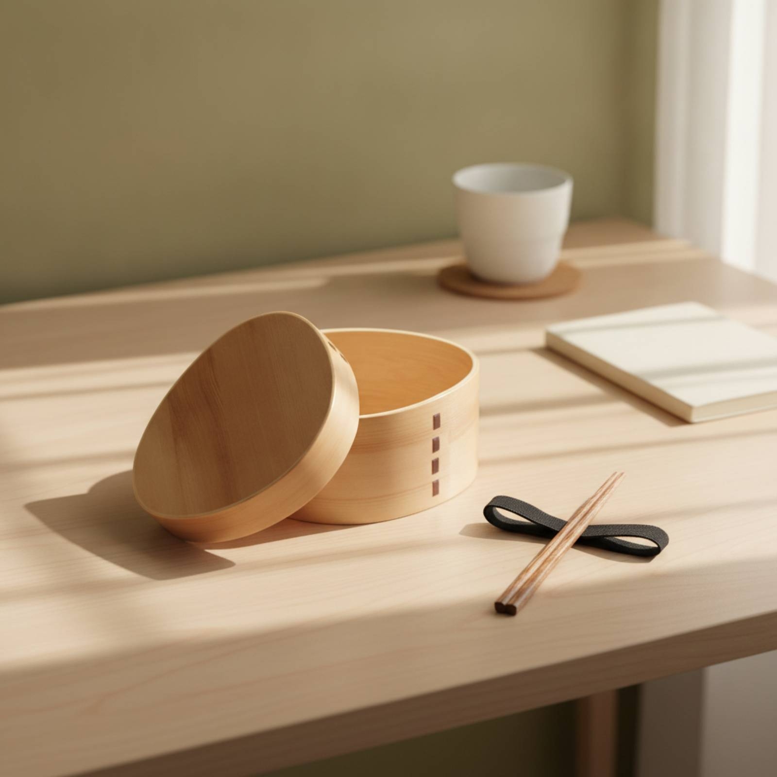 Bento Box - 木製弁当箱 和風弁当箱 仕切り付き容器 伝統的な天然素材 オフィスワーカー、学校向け