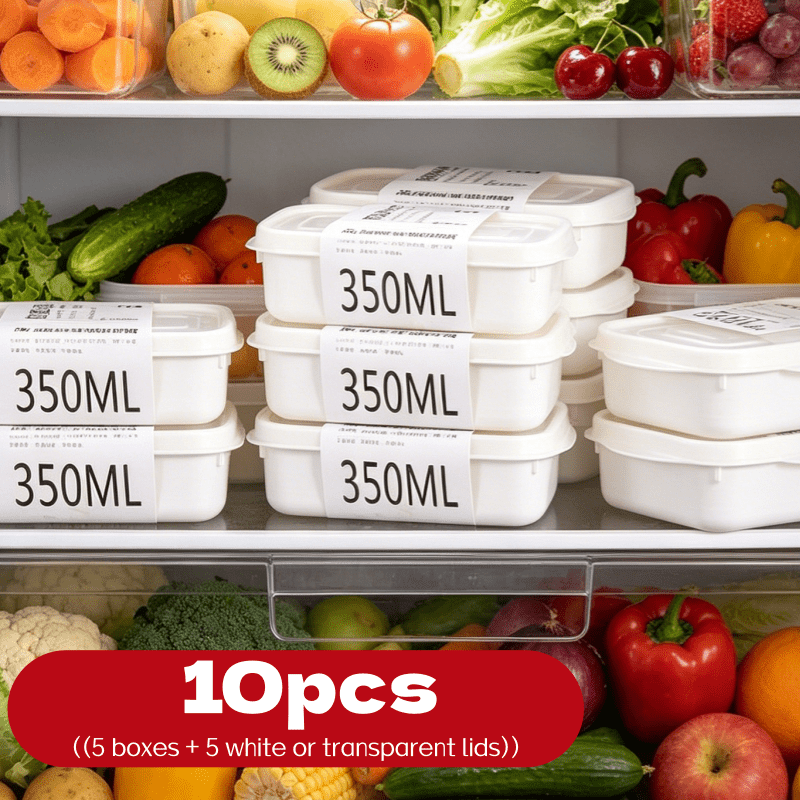 Bento Box - 10個入り再利用可能スタッカブル食品保存容器セット 5つの容器+5つのランダムカラー蓋 小分け冷凍容器 ランチ弁当箱