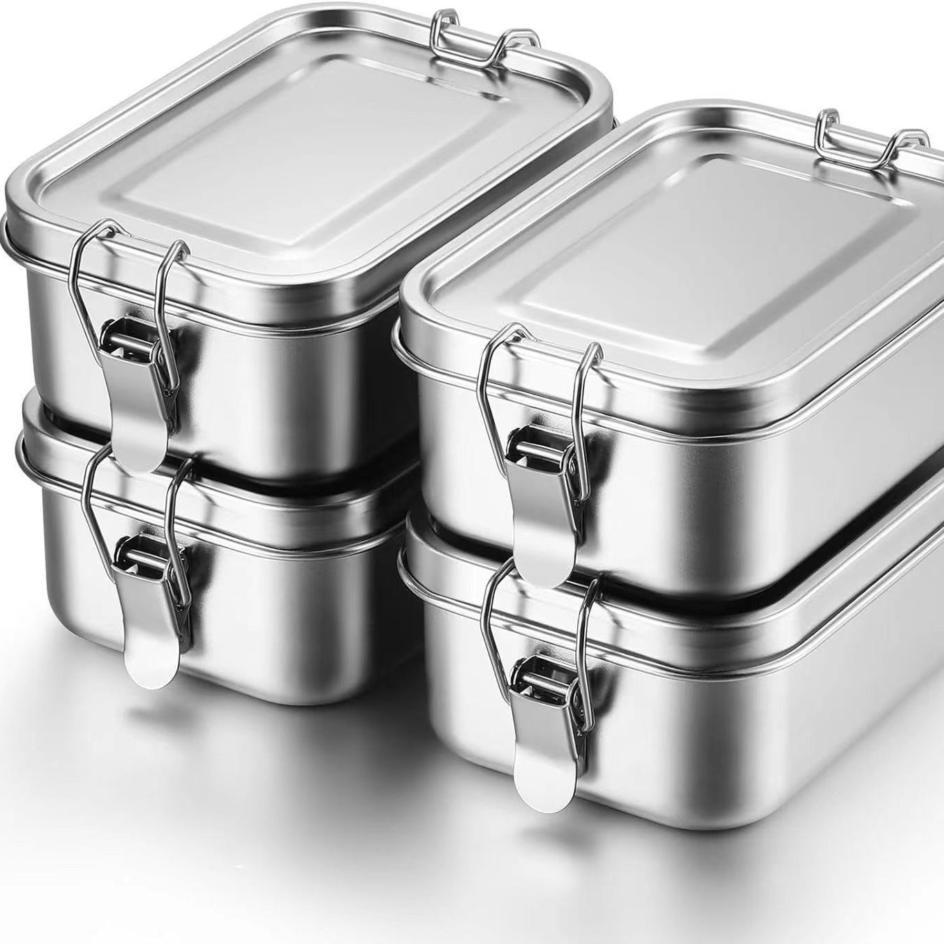 Bento Box - 耐久性のあるステンレス製弁当箱 大容量 正方形ランチボックス 蓋付き 漏れ防止ランチ容器 アウトドア用
