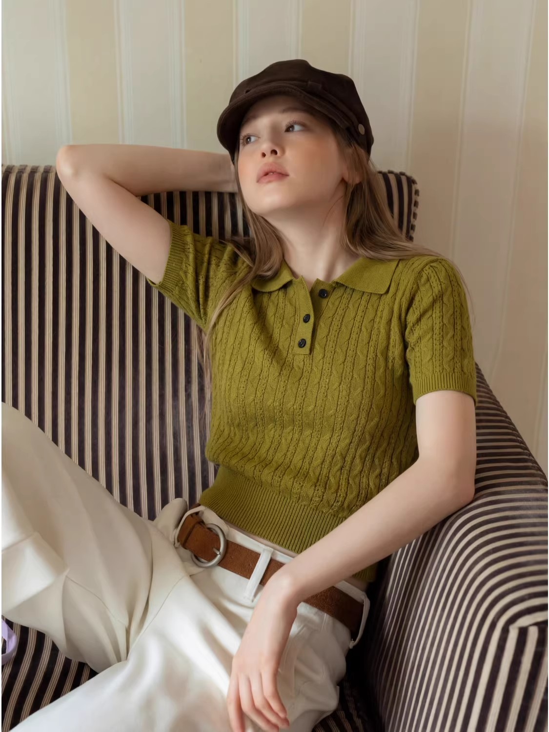 ファッションカジュアルスタイルツイストケーブルニットポロシャ - Matcha のレビューと価格