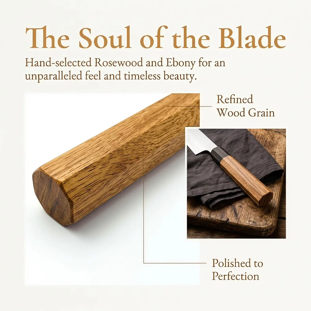 無垢材を使用した八角形の木製ハンドル（未加工）、研磨済みの木 - Japanese Knife のレビューと価格