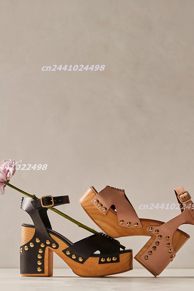 女性用チャンキーブロック木製ヒールプラットフォームサンダル、 - Geta Wooden Sandal のレビューと価格