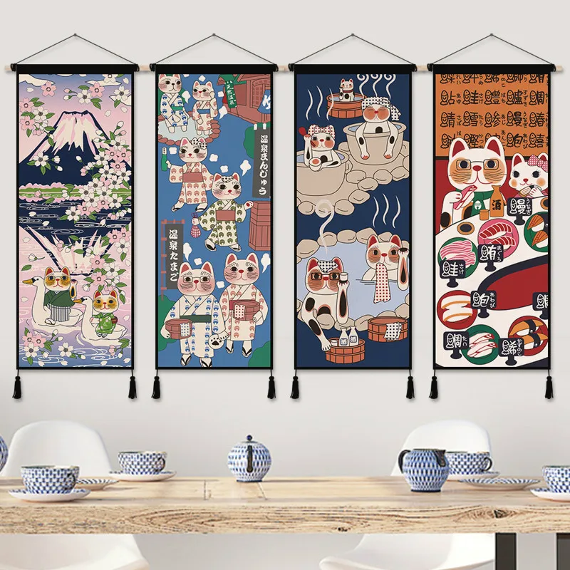 日本のラッキーキャットアニメキャンバスのポスター,布アート, - Japanese Restaurant Lifestyle のレビューと価格