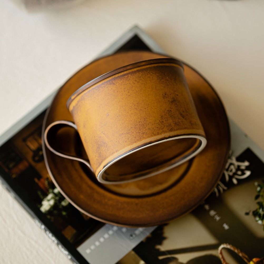 日本のレトロなコーヒーカップとプレートセット 大容量250m - Japanese Pottery のレビューと価格