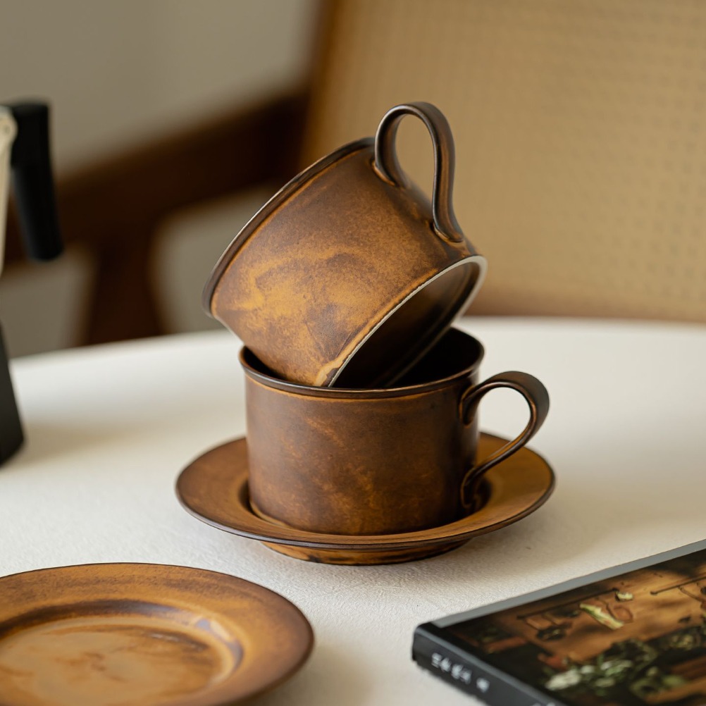 日本のレトロなコーヒーカップとプレートセット 大容量250m - Japanese Pottery のレビューと価格