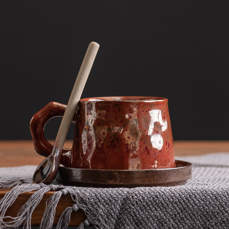 粗陶窯変とソーサーセット手作り日本レトロアートセラミックコー - Japanese Pottery のレビューと価格