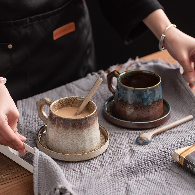 粗陶窯変とソーサーセット手作り日本レトロアートセラミックコー - Japanese Pottery のレビューと価格