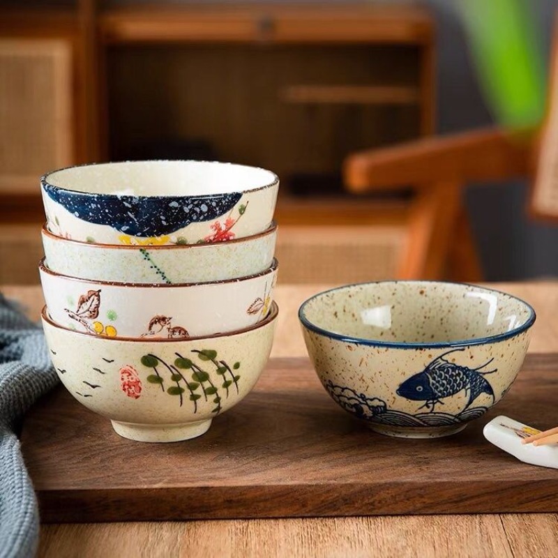5インチ和風セラミックライスボウル、厚みのある耐熱性、高足ボ - Japanese Pottery のレビューと価格