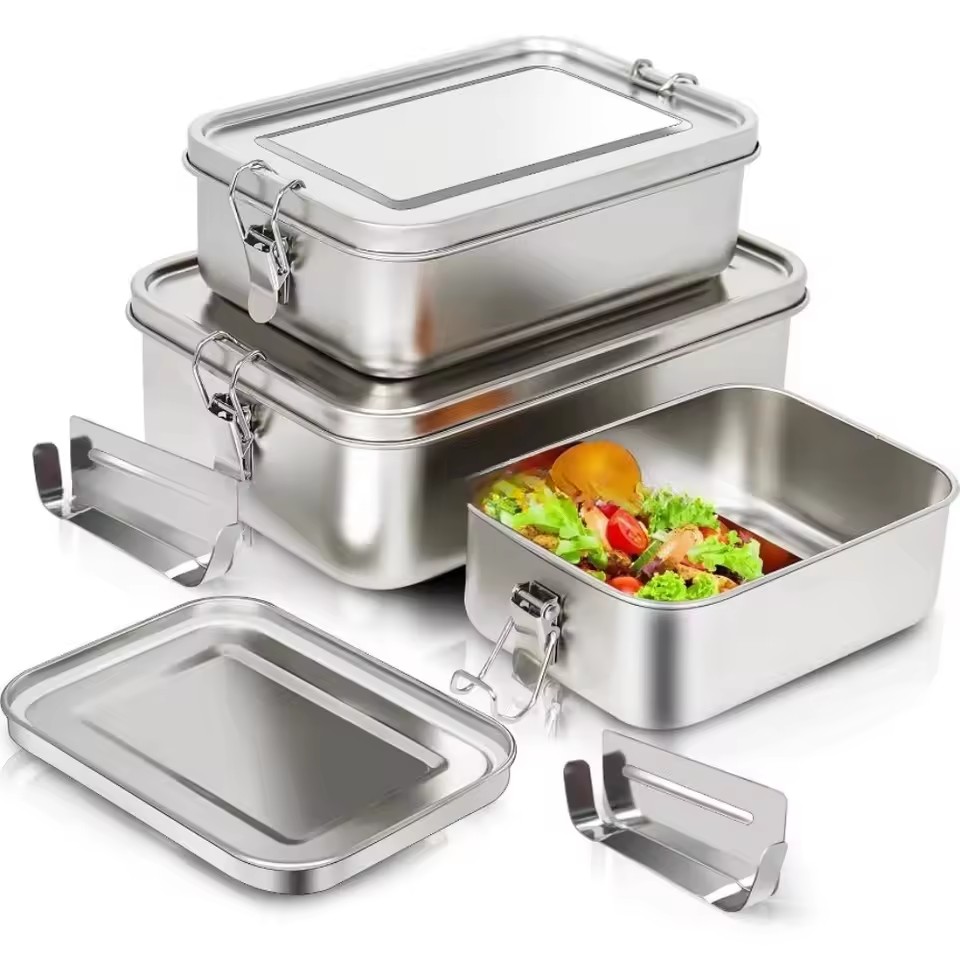 耐久性のあるステンレス製弁当箱 大容量 正方形ランチボックス - Bento Box のレビューと価格